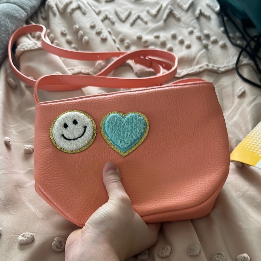 Peach Crossbody Bag with Smile and Heart Patches
